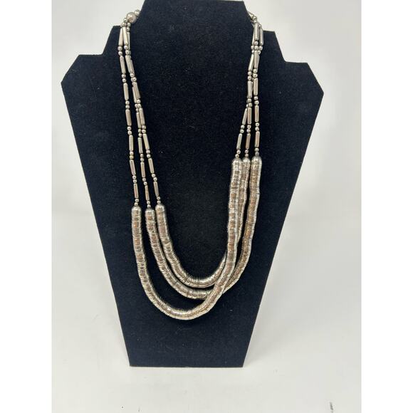 VTG 70s Necklace Costume Jewelry Silver Tone Metal Beads Modernist Futuristic - Picture 1 of 7